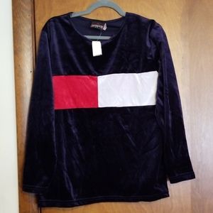 Vintage Red White and Blue Velour Top